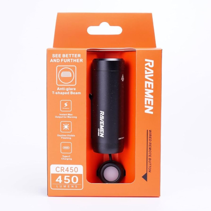 RAVEMEN CR450 Bike Headlight – 450 Lumens, Anti-Glare, USB Rechargeable​